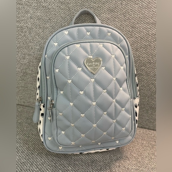Betsey Johnson Blue and White Quilted Backpack with Glossy Finish - Picture 1 of 16